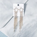 Elegant silver star tassel earrings with zircons and dangling crystal chains - Gold (ERS-J4104 11.5x2)