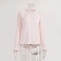 Detail of light pink pleated fabric showing delicate texture and ruffled sleeve edges - S / Flesh Pink