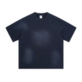 Camiseta tie-dye azul oscuro con patrón artístico de manchas de tinta y corte holgado - S / Camiseta - Salpicaduras Azul