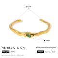 Detail showing dimensions and 61mm inner diameter of the gold stainless steel cuff bracelet - Gold Wave Green Stone (NB-B6270-G-GN)