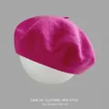 Classic rose red wool beret with stylish top strap design for a vintage winter look - M / Rose Red