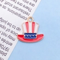 Patriotic USA top hat charm with red white blue stripes and gold star detail - Enamel US Flag Hat / 15x15mm