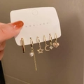 Luxuriöses 6-teiliges vergoldetes Ohrringset mit Zirkonsternen, Mond, Herz und Perlen - Gold 6-teiliges Set (Echt vergoldet)