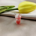 Miniature red and white ice cream sundae charm with metal ring and tulip background - Red Ice Cream