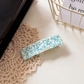 Blue and white marble acetate hair clip with elegant double-row pearl inlay - 7cm / Blue