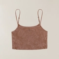 Faded rust red cropped sports tank top with thin straps and a small cross logo - S / Mustang Brown