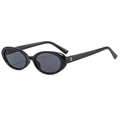 Gafas de sol ovaladas retro, montura negra brillante con remaches y cristales oscuros - Negro Brillante