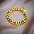 Detailed close-up of 18KGP gold plated Cuban link bracelet on premium silk background - Gold Curb Chain Bracelet