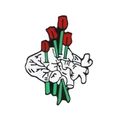 Spilla artistica in smalto a forma di cuore anatomico con tulipani rossi e contorni - Rosa