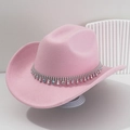 Pink felt western cowboy hat featuring silver metallic fringe and colorful rhinestones - Light Pink