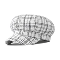 Classic black and white tweed newsboy cap with refined check pattern on white background - One Size / White