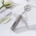 Sparkly silver rhinestone 5ml refillable perfume atomizer with a portable keychain - White
