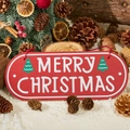 Red Merry Christmas wooden hanging plaque with white text on decorative festive background - Oval Merry Christmas Sign (30*12cm)