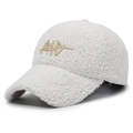 White faux shearling baseball cap with gold HEART letter embroidery for women - White