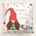 Funda de cojín navideño con diseño de gnomo, gorro de lunares rojos y texto feliz - Estilo 18-Gnomo de camisa a cuadros / 45x45 cm