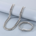 Polished silver stainless steel Cuban link chain necklace and bracelet set for men - 11mm Style A (KB184290-Z) / Bracelet (21cm) / Steel