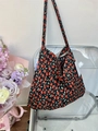 Corduroy floral tote bag with orange flowers and green leaves on a dark base - Orange Red Floral(31#)