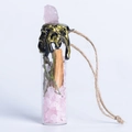 Healing wishing bottle pendant with pink crystal chips, dried herbs and wax seal charm - Rose Quartz