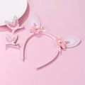 Set cerchietto e mollette con orecchie di coniglio glitter rosa e fiori scintillanti - Set Cerchietto e Mollette Orecchie di Coniglio / Rosa