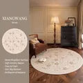 Retro floral round rug in beige and light brown with a non-slip backing - Diameter 80cm / Nostalgic Alley