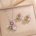Zilveren klaver sieradenset met driekleurige hartvormige zirkonia ketting en oorbellen - Zilveren Sieradenset / Zilver