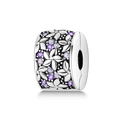 Silver flower bead charm with purple zircons for DIY jewelry making and bracelet - KTC673-Elegant Flower Clip