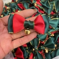 Christmas pet bow tie with red and green satin, golden bell and metallic trim decoration - Red Green Contrast Style 1 (7*3.7CM)