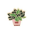 Cartoon cactus enamel pin featuring green leaves and a pink pot with gold plating - Cute Plant in Pink Pot (C1394-1)