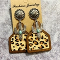 Detail of western leopard print wood earrings with silver cactus and turquoise stone accents - Leopard Print Splicing (8)