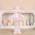 Standing pink sequined Christmas reindeer plush doll with retractable long legs and knit hat - Pink Telescopic Reindeer Doll
