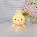 Cute bunny night light with warm yellow glow and pink plaid ribbon for home decor - Coco Rabbit - Pink