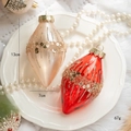 Christmas teardrop ornaments in red and gold with glitter stripes, 13cm height - Water Drop Shape 2pcs Set