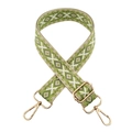 Detail of adjustable geometric diamond weave strap with gold metal swivel hooks - T7-Light Green