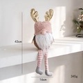 Pink and grey Christmas gnome decoration with gold antlers and long striped legs, 43cm height - Pink Santa