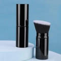 Portable retractable angled makeup brush with black barrel and dual-tone synthetic bristles - Large Black Flat Slanted