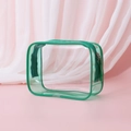 Green trim transparent PVC wash bag with large capacity for dry and wet separation - 17*6*12cm / Green