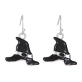 Orecchini di Halloween a forma di cappello da mago nero con fibbia argento su bianco - Stile Cappello da Strega Nero
