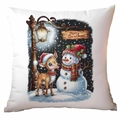 White Christmas pillowcase with watercolor snowman, deer, and Merry Christmas text design - Snowman and Lamp