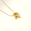 Polished golden stainless steel balloon letter R pendant necklace on a sleek snake chain - Letter R(S-P062-R)