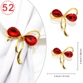 Golden bow napkin ring with red rhinestones and size details for elegant dining table - Golden Bow Red Rhinestone