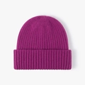 Thick double-layered magenta ribbed knit beanie with a wide cuffed brim for winter - One Size / Rose Red