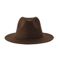 Classic dark brown wool fedora hat with wide brim for elegant men and women style - One Size (58cm) / Coffee
