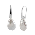 Elegant baroque pearl drop earrings with silver hooks on a clean white background - GPE90-P Large Baroque Pearl Silver Hooks / Silver