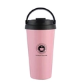 Pink stainless steel coffee travel mug with black handle and vacuum insulation - 510ml / Handbag Style / Pink