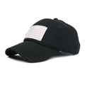 Distressed black baseball cap featuring light pink American flag embroidery - Adjustable / Black with Pink Flag