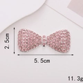 Macro detail of pink rhinestone bow charm showing 5.5cm length and 2.5cm height dimensions - Alloy / D581 Full Rhinestone Bow Tie Pink
