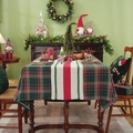 Festive Christmas table runner and tablecloth set featuring classic red and green plaid patterns - Multi Green Plaid With Red Green Strips / 90x90cm