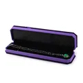 Silver necklace with green round gemstone pendant in a long purple velvet jewelry box - Necklace Box / Purple With Black Interior