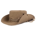 Wide brim outdoor sun hat in dark khaki with adjustable chin strap and side vents - Khaki