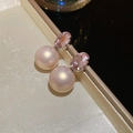 Boucles d'oreilles à tige avec perles roses et cristaux sur monture argentée chic - 71# Tige en Argent Cristal/Perle Rose